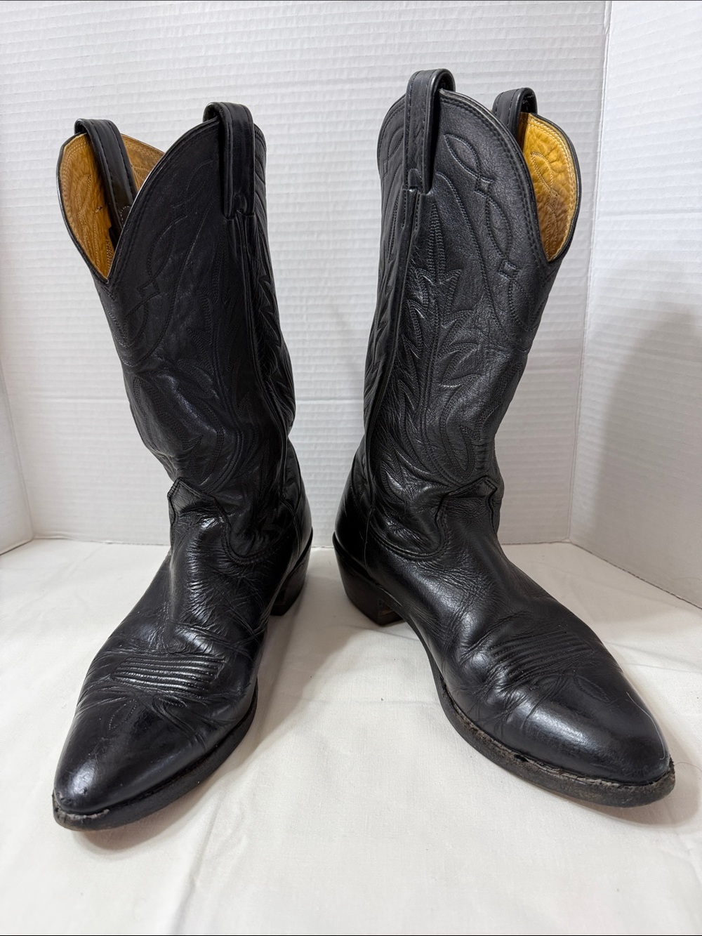 Vintage Nocona Black Deertan Leather Western Cowboy Boots Size 8.5D